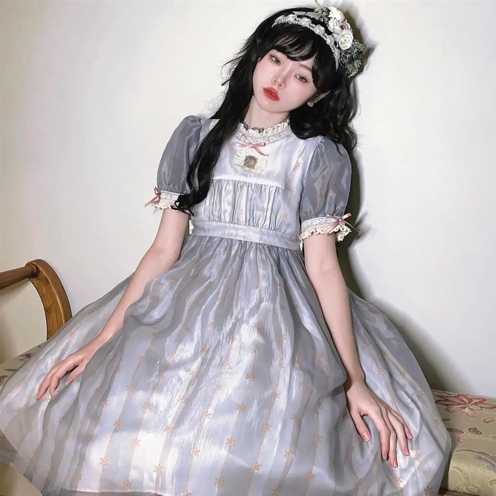 

Princess Sweet Girls Lovely Cute Op Short Sleeve Lolita Dress Elegant Daily Summer Dresses Tea Party Fashion Kawaii Clothing