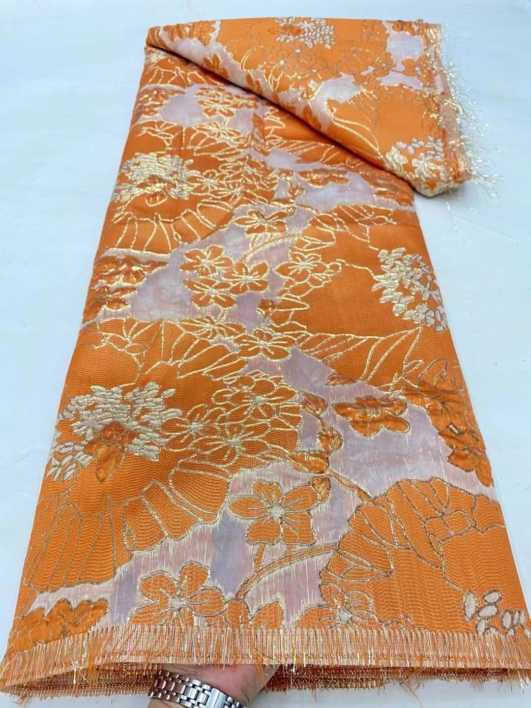 

African Brocade Jacquard Lace Fabric For Woman Floral Damask Material Nigerian Gilding Lace Brocard Tissu 5Yard For Party Dress