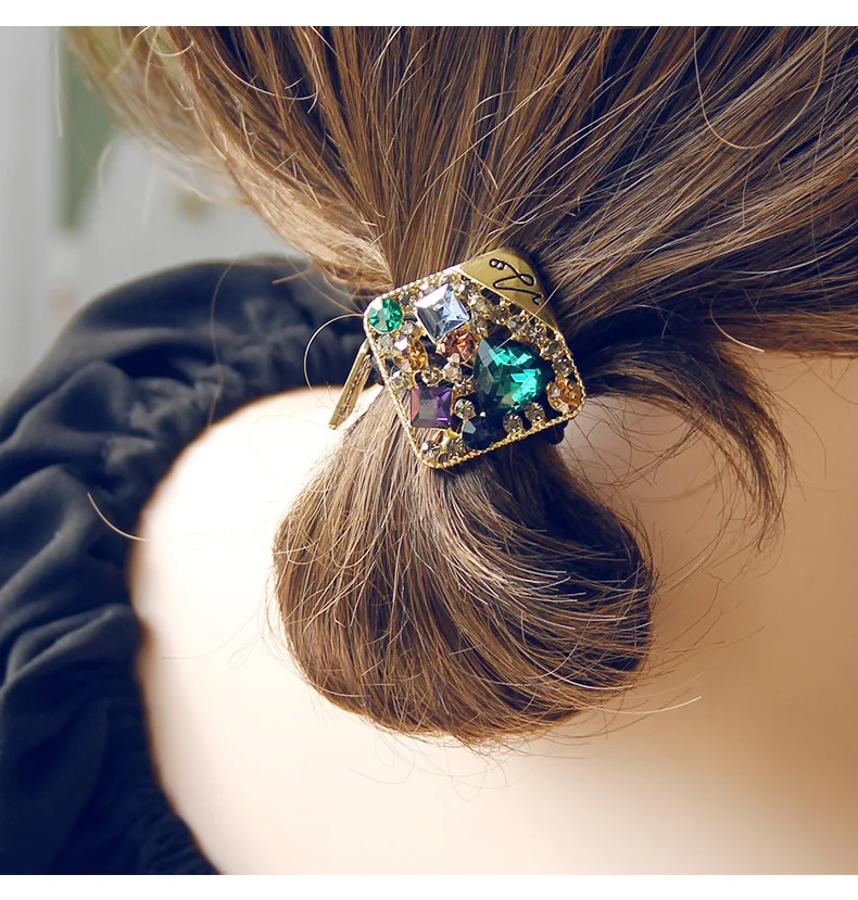 Koreanische Mode Strass Elastische Haar Gummibänder Für Mädchen Krawatte Haar Ring Seil Scrunchie Büro Zubehör Pferdeschwanz Kopfschmuck – Detail 5