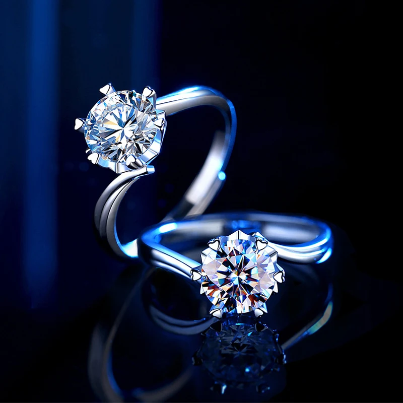 Moissanite 다이아몬드 반지 PT950 백금 반지 1 캐럿 커플 반지 18K 골드 조절 링 크기 인증