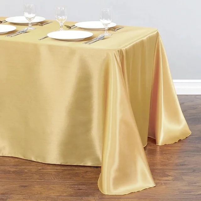 Nappe rectangulaire en Satin pour fête de mariage, couverture de Table dorée, Champagne, couleur unie, décor de Banquet, de mariage, de Festival, de salle à manger 3
