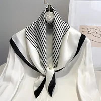 Square Imitation Silk Scarf Black And White Striped Head Wrap For Women Multifunction Silk Feeling Neckerchief 5