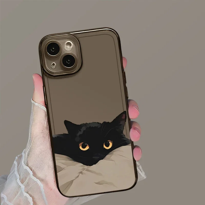 Black Cat Couple Clear Phone Case – Transparent Protective Cover with Whimsical Design