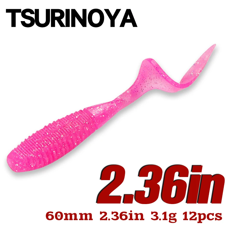 Tsurinoya Grub Worm Uv Soft Lure 2.36In 3.1G 12Pc Coda Arricciata Impulso Aggiungere Gamberetti Sale Silicone Esca Morbida Luccio Bass Rig Affrontare