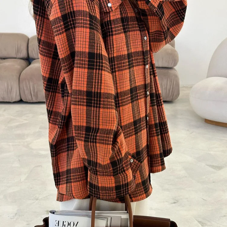 Casual Vintage For Women Shirts Outwear Lapel Fashion Loose Patchwork Streetwear Long Sleeve Striped Female Cardigan Coat