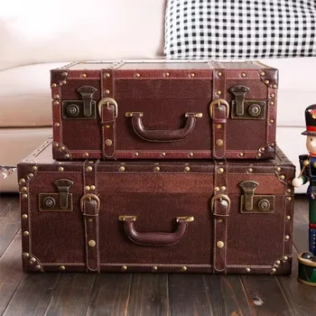 Valigia vintage Bagagli antichi Nostalgia Piccolo sistema in pelle Puntelli fotografici sub portatili Borsa in stile europeo