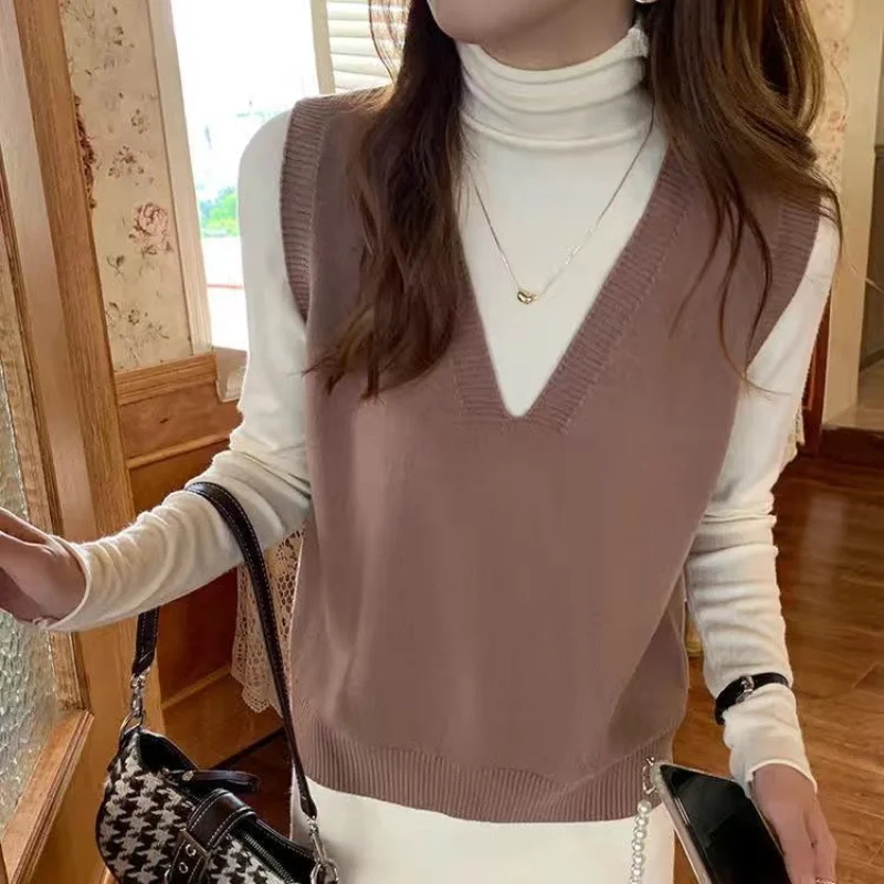 

Casual Sweater Vest For Women Knitted Pullover Waistcoat With Solid Color And Loose Design Vests Femme Sleeveless Tank Tops R137