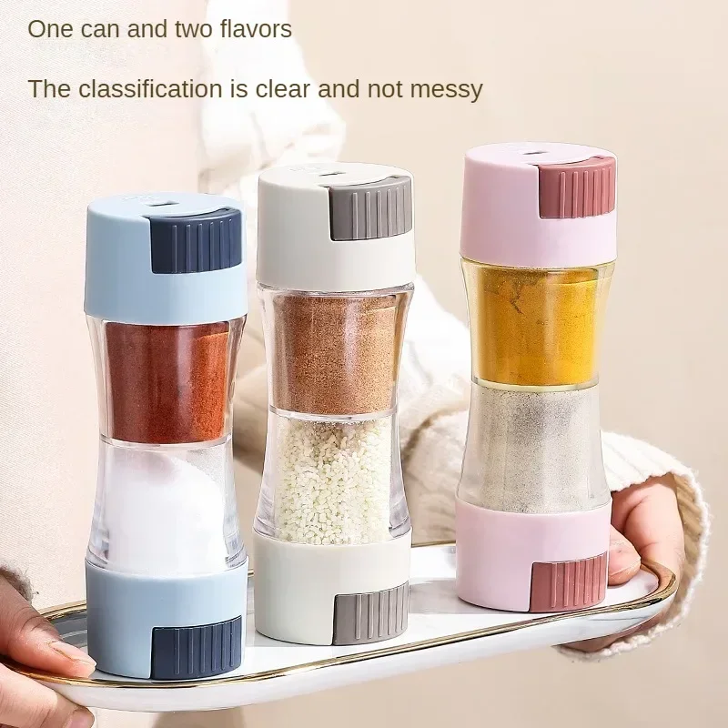 Seasoning Jar Salt Shaker Spices Bottle Salt Pepper Shakers 0.5g Metering Salt Shaker Press Type Dispenser Double-headed Sugar Spice Pepper Seasoning Bottle Quantitative Sprinkle Salt Tool