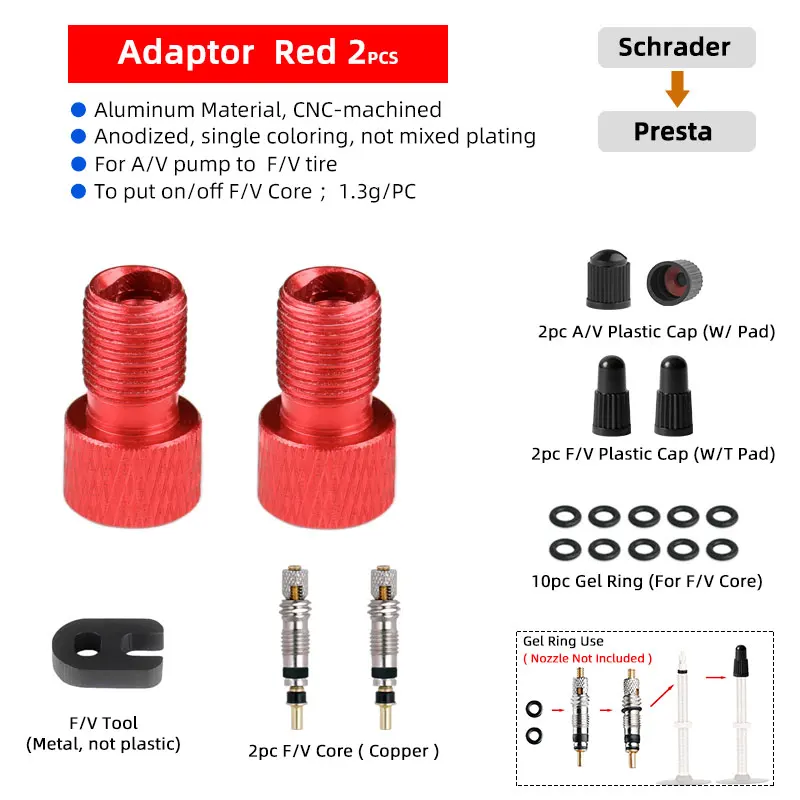 Presta To Schrader Valve Adapter For Bike 2-Pack Presta To