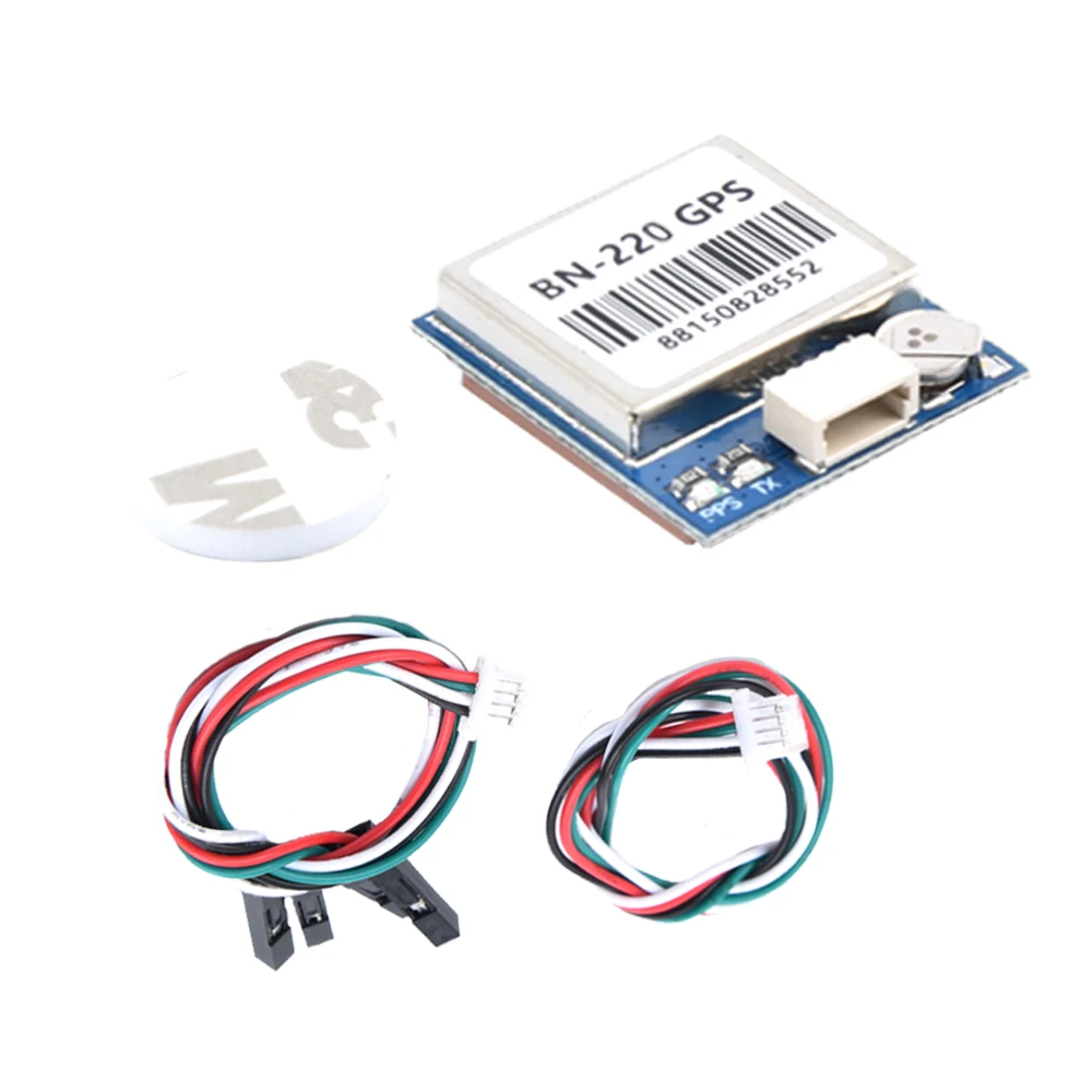 Module GPS BN-220 monté sur un drone FPV, câble et connecteur visibles