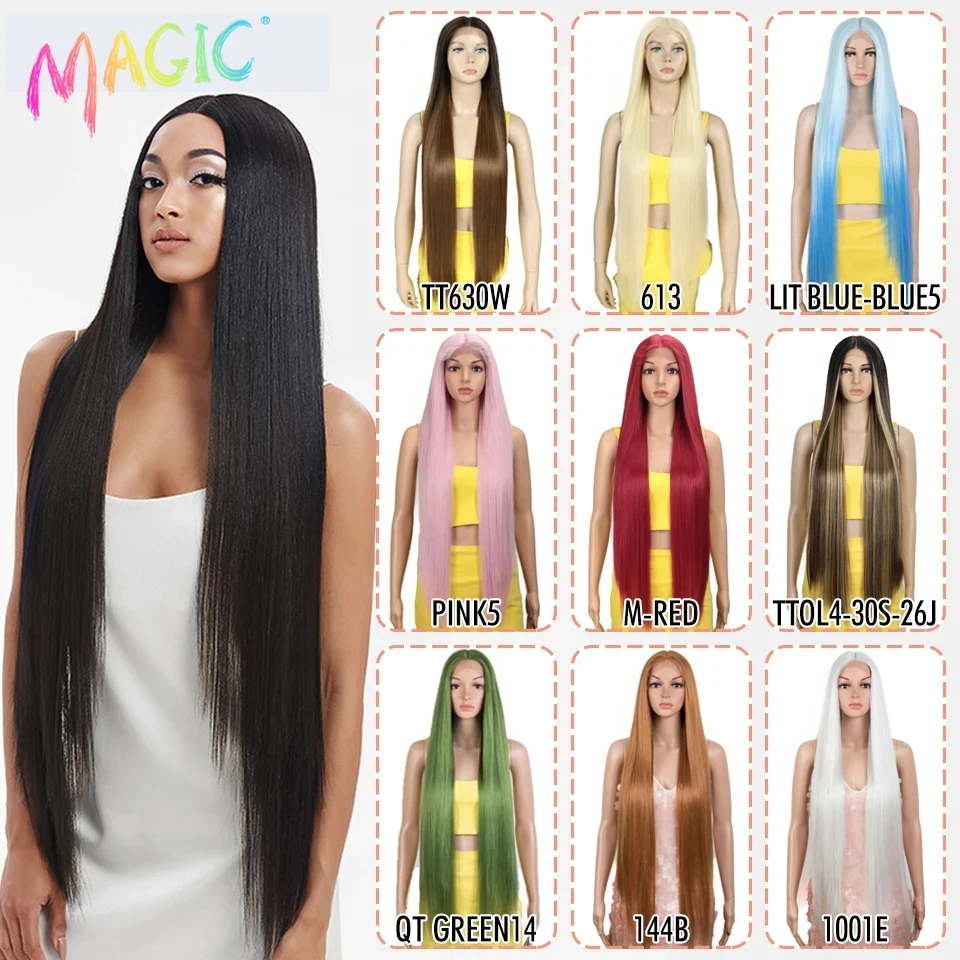 Parrucche anteriori in pizzo sintetico magico per le donne Parrucca anteriore in pizzo Parrucche in pizzo per capelli lisci Parrucca in pizzo biondo Ombre da 38 pollici Parrucche Cosplay - immagine 2