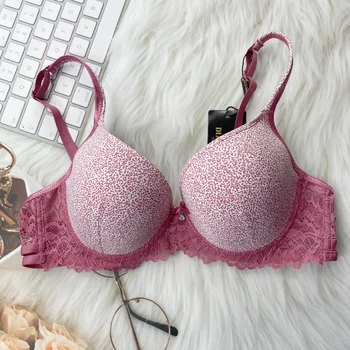 Non-removable shoulder strap sexy women's printed underwear B cup medium mold cup comfortable breathable bra