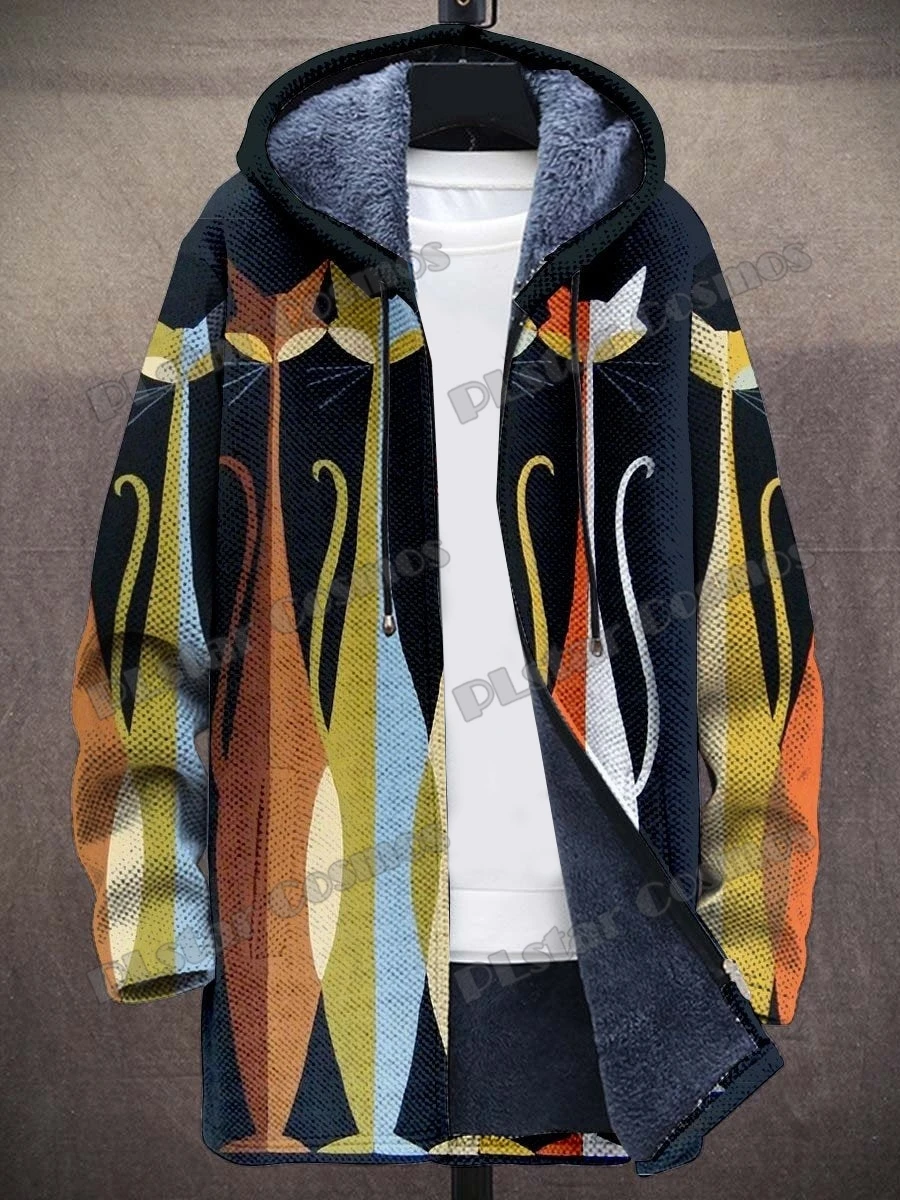 Farbe Geometrische Muster Retro Kunst 3D Gedruckt Herrenmode Plüsch Dicken Kapuzenmantel Winter Casual Warme Reißverschlussjacke CM05 – Detail 7