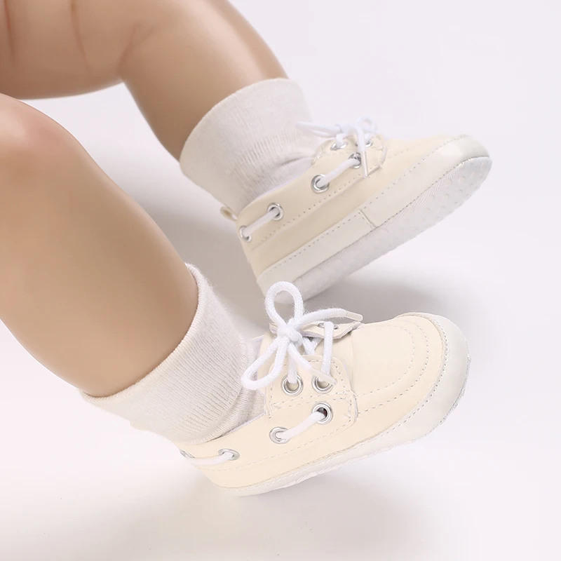 New Baby Shoes Boys and Girls' Sports Shoes White Lace up Preschool Children's Cloth Sole Non slip First Step Baby Newborn