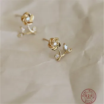Rosebush Flower Zircon Earrings Creative Design S925 Sterling Silver Season Female Student Accessories Gifts All Occasion 1