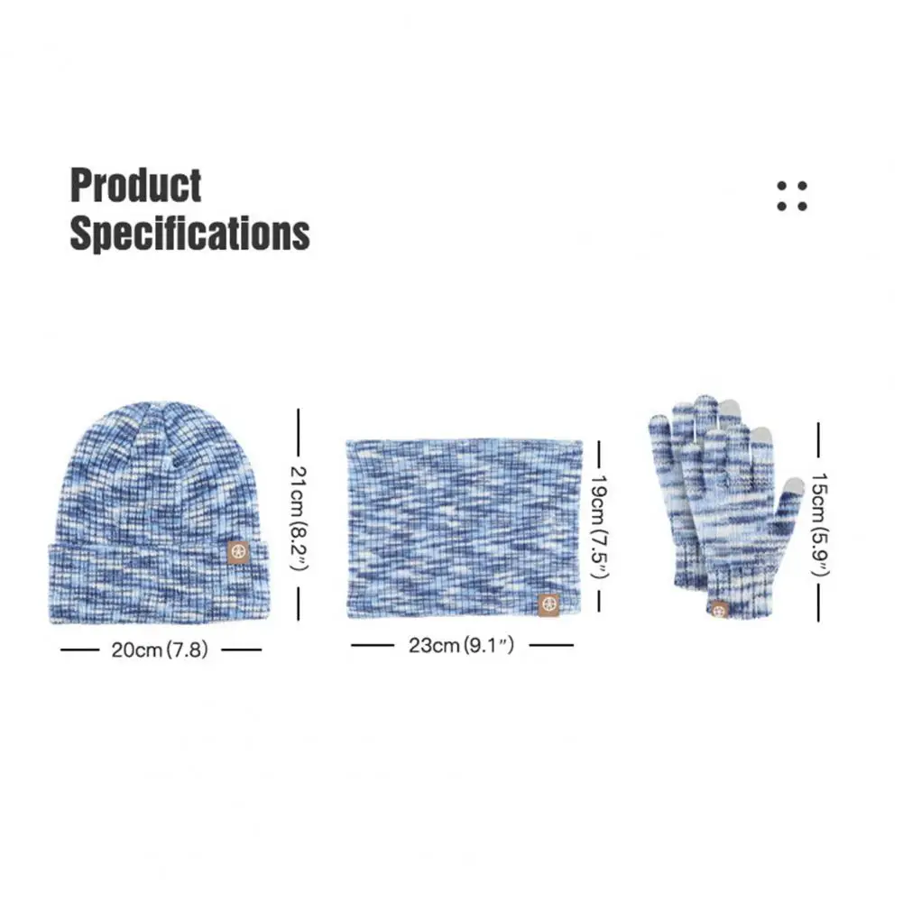 1 Set Children Hat Scarf Gloves Set Thick Knitted Elastic Winter Hat Colorful Cycling Cap Neck Warp Gloves