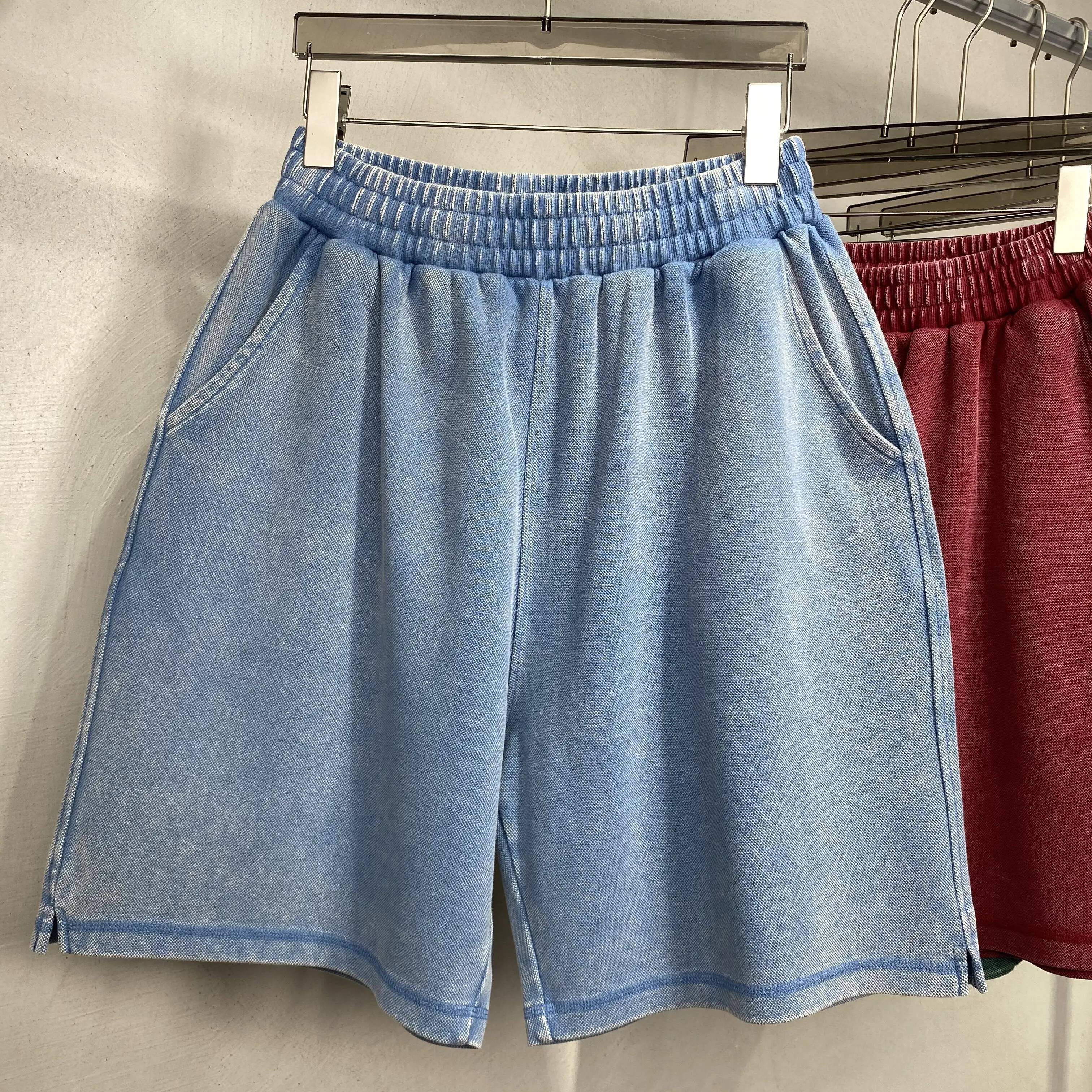 Pearl cotton wax dyed worn-out washed shorts