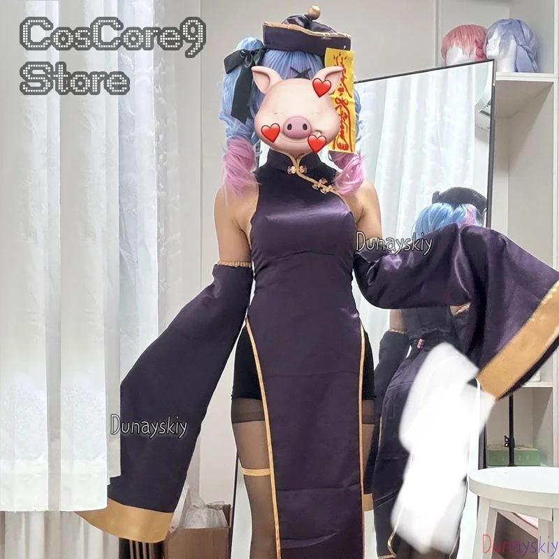 Mikuku Coniglio Foro Jiangshi Cosplay Cheongsam ssiHalloween Anime Qipao Con Pantaloni Cappello Calzini Vestito Ruolo Palying Party
