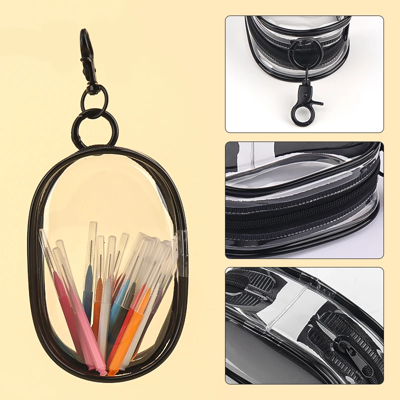 Multi-functional Portable Clear Cosmetics Storage Bag Space Saving Organizer Earphones Chargers Powder Puff Mini Keychain Loop 5