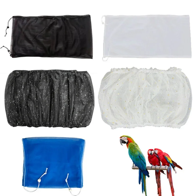 Bird Cage Cover Adjustable Net Soft Skirt Guard Nylon Mesh for Round Square Cages Birdcage Seed Feather Catcher