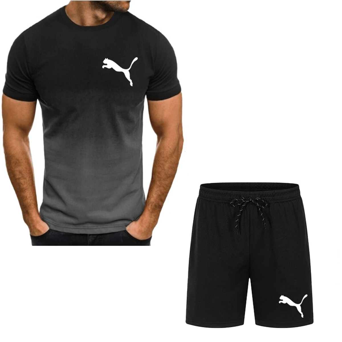 

Мужские костюмы с красивым принтом, повседневные спортивные мужские костюмы с коротким рукавом, топы и шорты большого размера с коротким рукавом, для лета