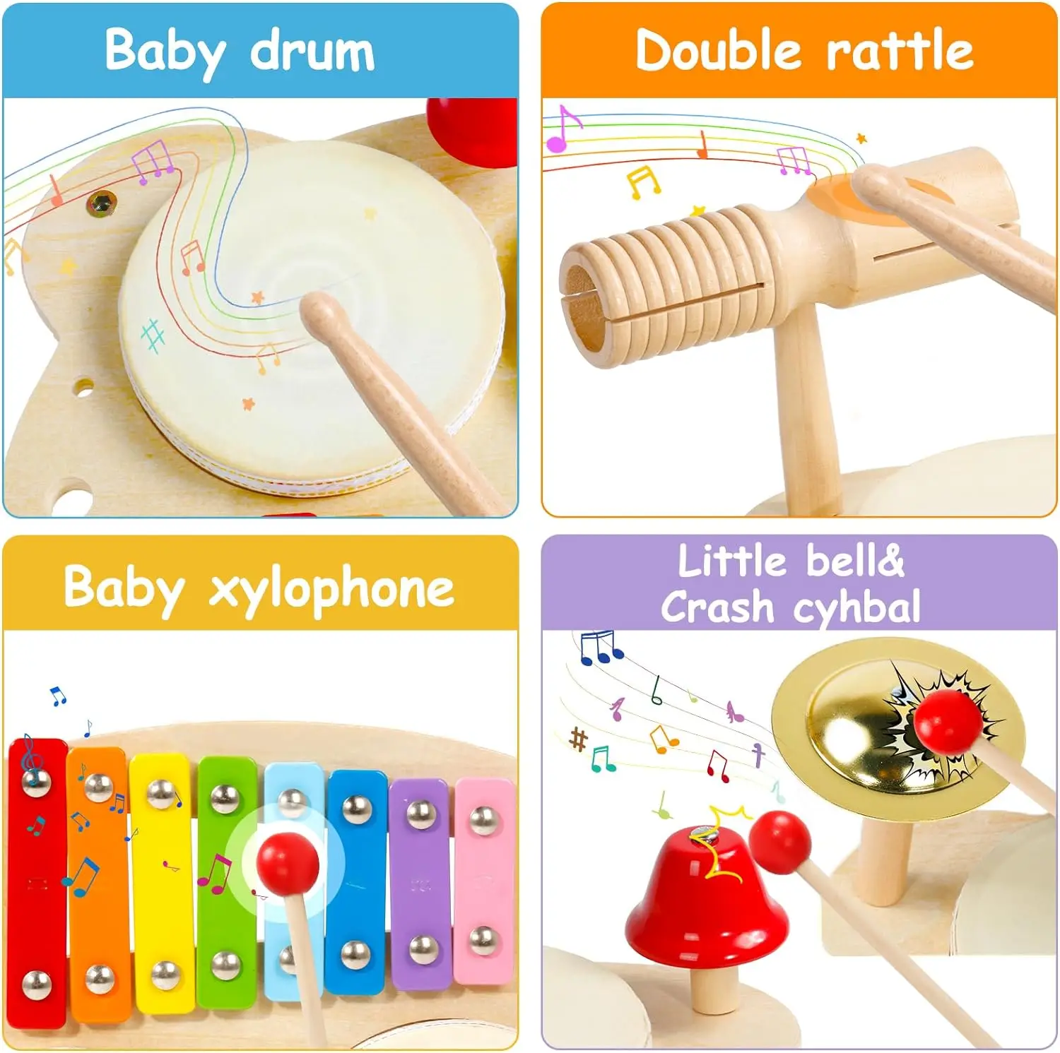 Wooden Music Toys For Babies Children's Multifunctional Music Knocking Table Early Education Kids Drum Set Music Toy Baby Gift 6
