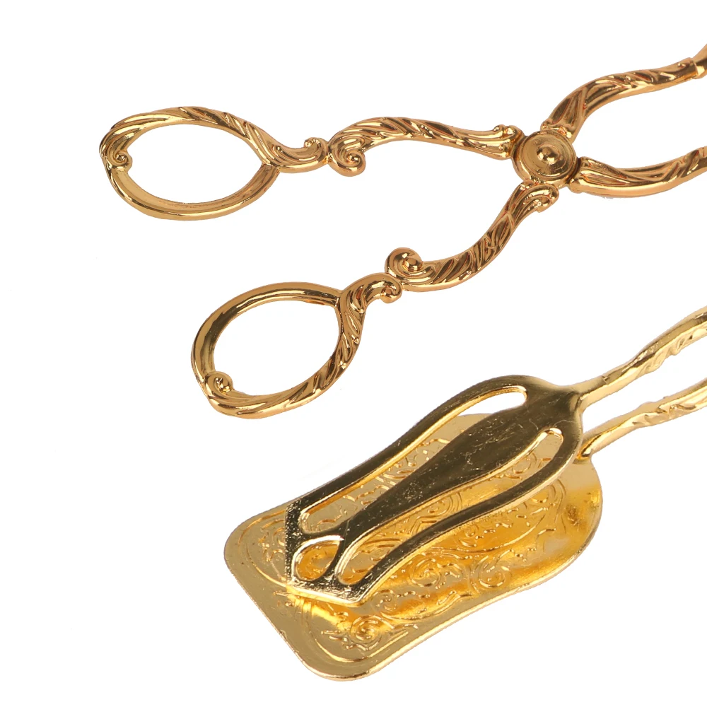 Fruit Salad Cake Clip Vintage Style Salad Pastry Clamp Baking Barbecue Tool Buffet Food Tong Gold-plated food tongs