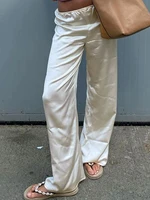 Chic Satin Wide Leg Dress Pants Women's Stylish Elastic Waist Loose Fit Long Trousers for Streetwear Work Solid Color - Image 3