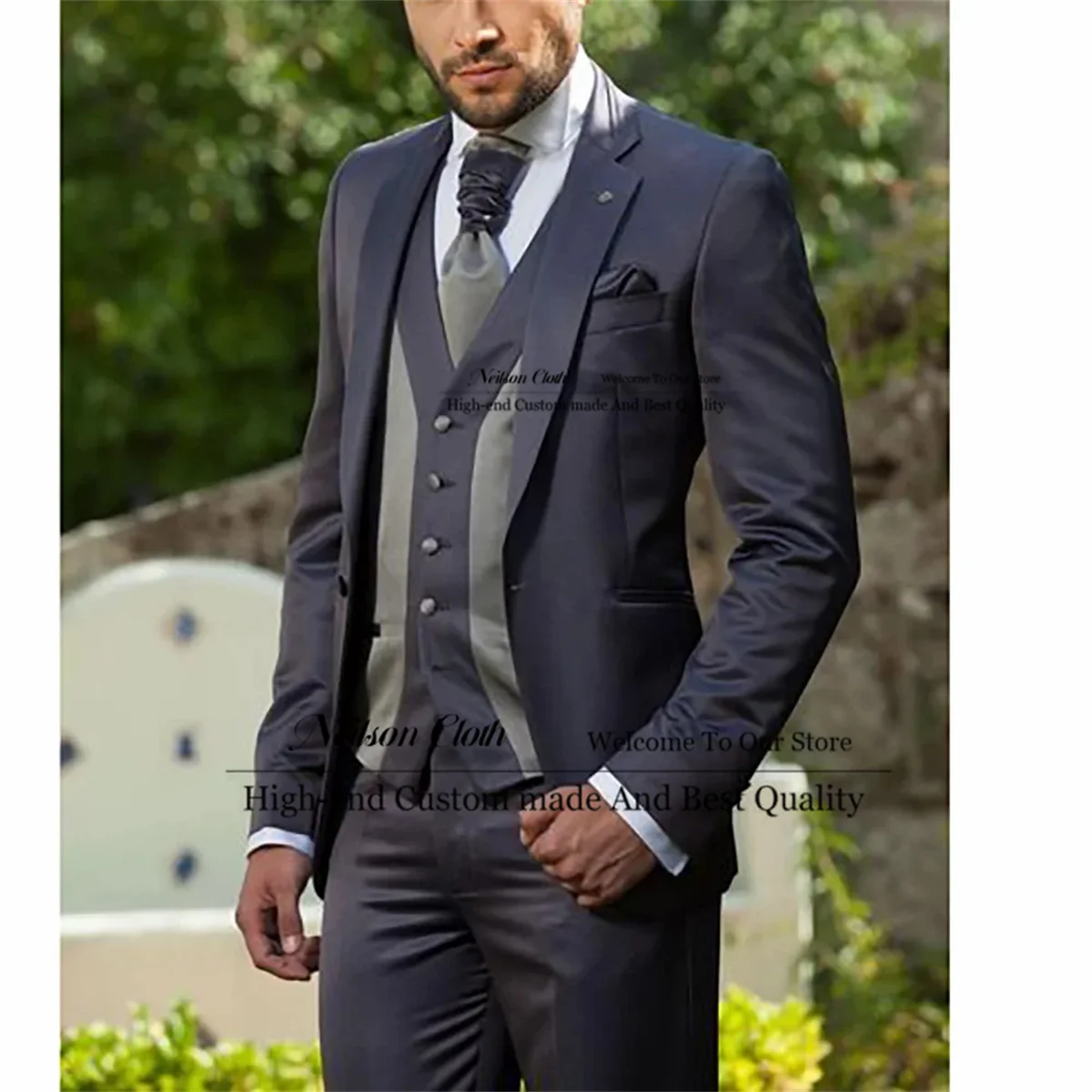 

Business Navy Blue Male Prom Blazers 3 Pieces Sets Notched Lapel Wedding Suits For Men Slim Fit Groomsmen Terno Masculino