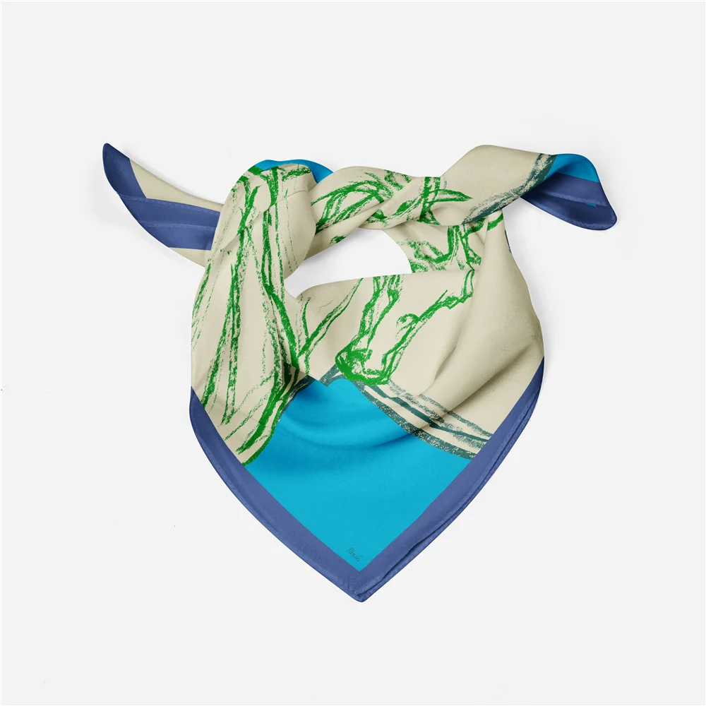 53 cm Marke Skizze Pferd Quadrat Schal Frau 2024 Design Silk Schal Frauen Bandana Luxus Stirnband Hijab Halstuch – Detail 17