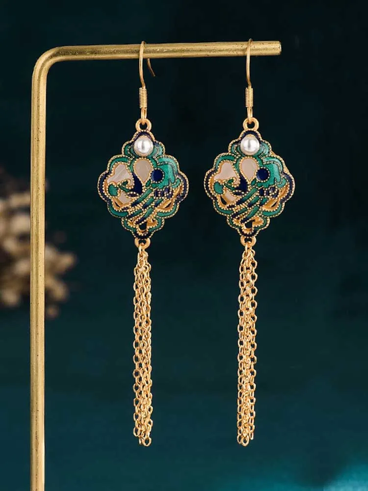 Yanting pendientes étnicos chinos mujer, aretes largos hechos a mano de piedra, joyería femenina Vintage, aretes de borla verde, joyería para fiesta 436| - AliExpress