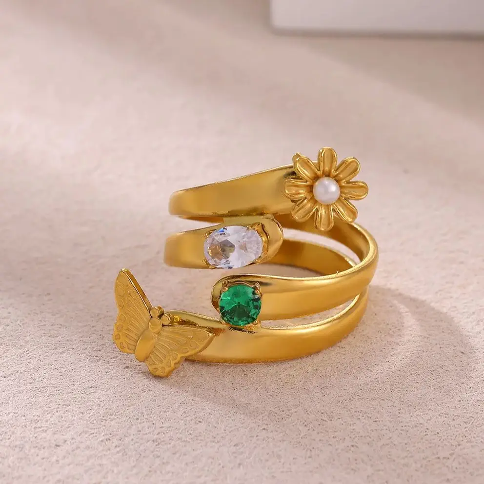 Zircon Ring Butterfly Flower for Women