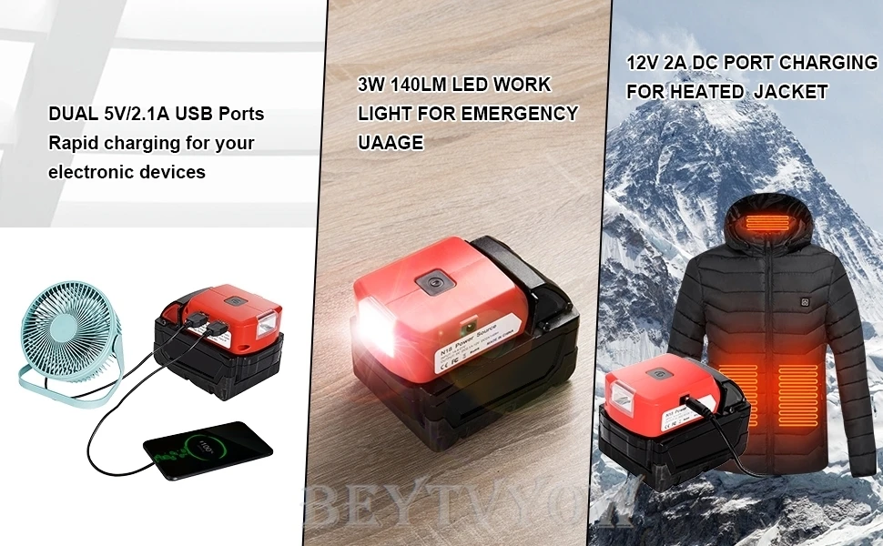 Battery Adapter Compatible with Milwaukee 18V Battery USB Charger Adapter with D