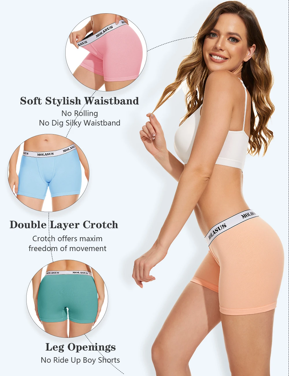thumbnail image 2 of 2 Pack Women's Cotton Boyshorts - Anti-Chafing Boxer Shorts Underwear Soft & Breathable 2 of 14