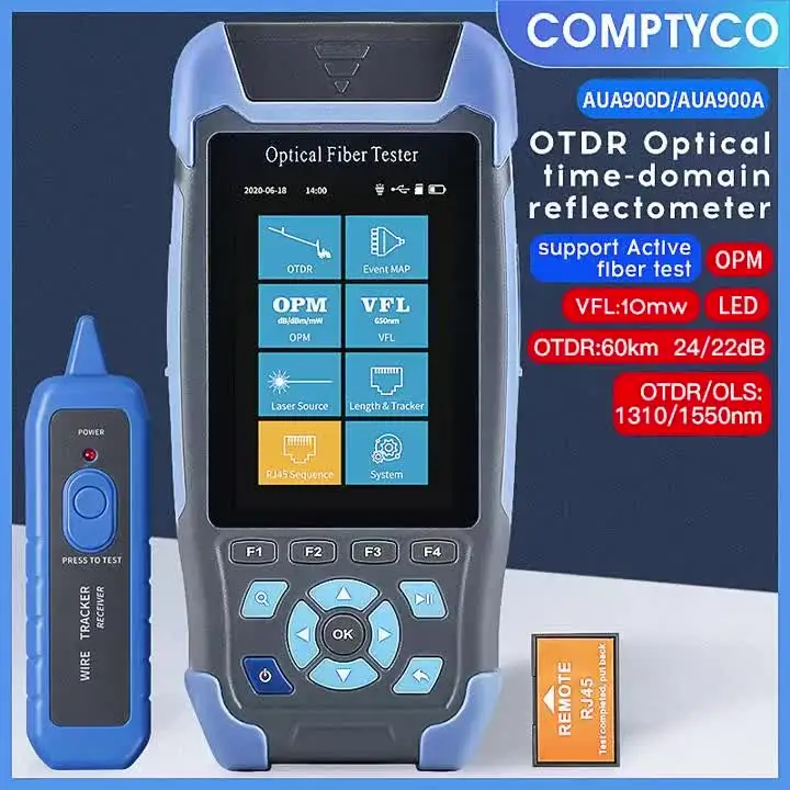 Optical Fiber Tester Pro Mini OTDR Fiber Optic Reflectometer 980rev With 9 Functions VFL OLS OPM Event Map 24dB For 64Km Fiber Optic Cable Ethernet Tester IP Camera Tester (Color