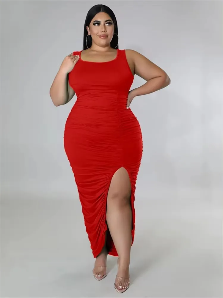 thumbnail image 1 of Wmstar Plus Size Dresses for Women Clothing Solid Bodycon Stretch Draped Maxi Dress Slip Outfits Wholesale Dropshipping, 1 of 5