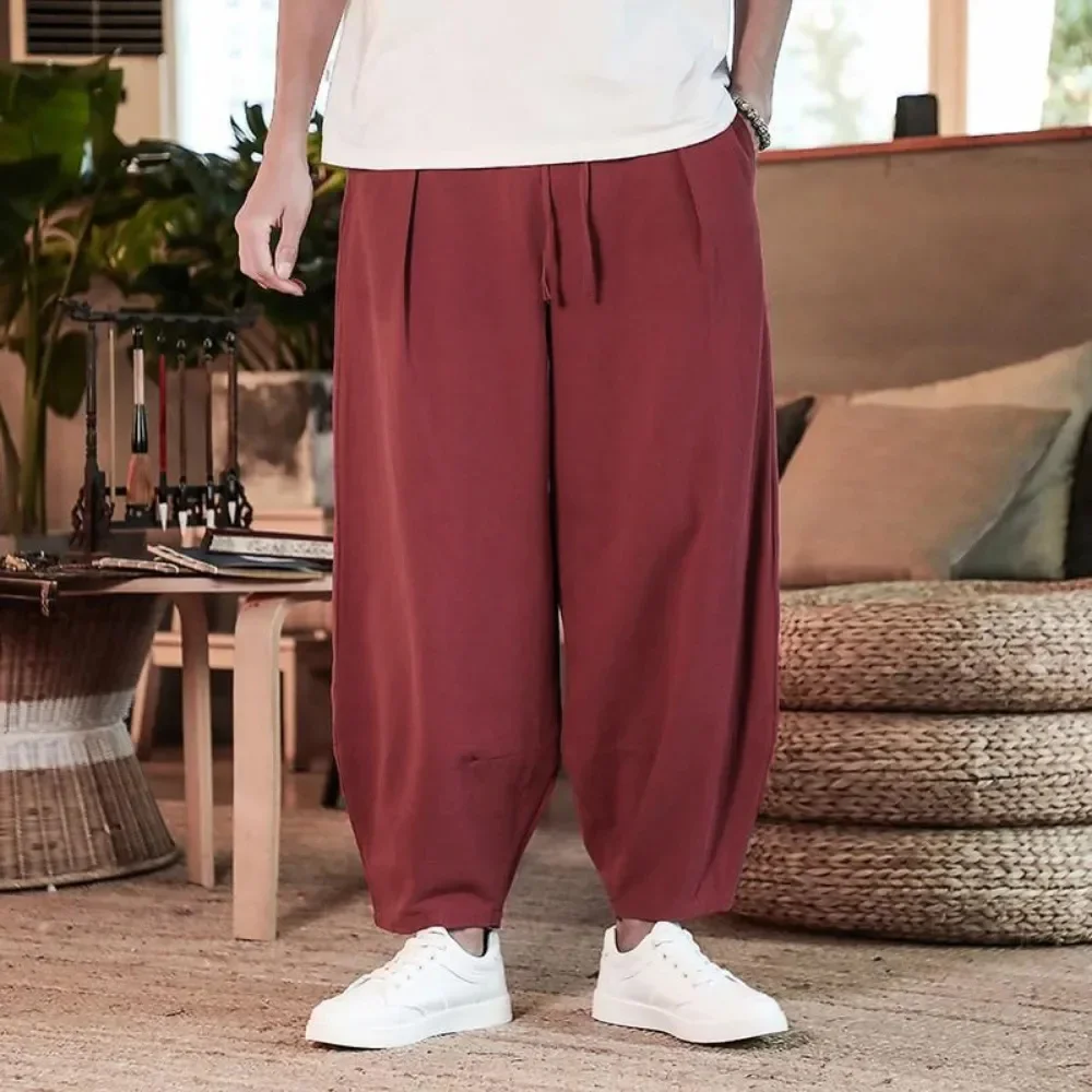 2024 Men's Pants Cotton and Linen Male Summer New Pure Color Mens Trousers Loose Baggy Streetwear Plus Size