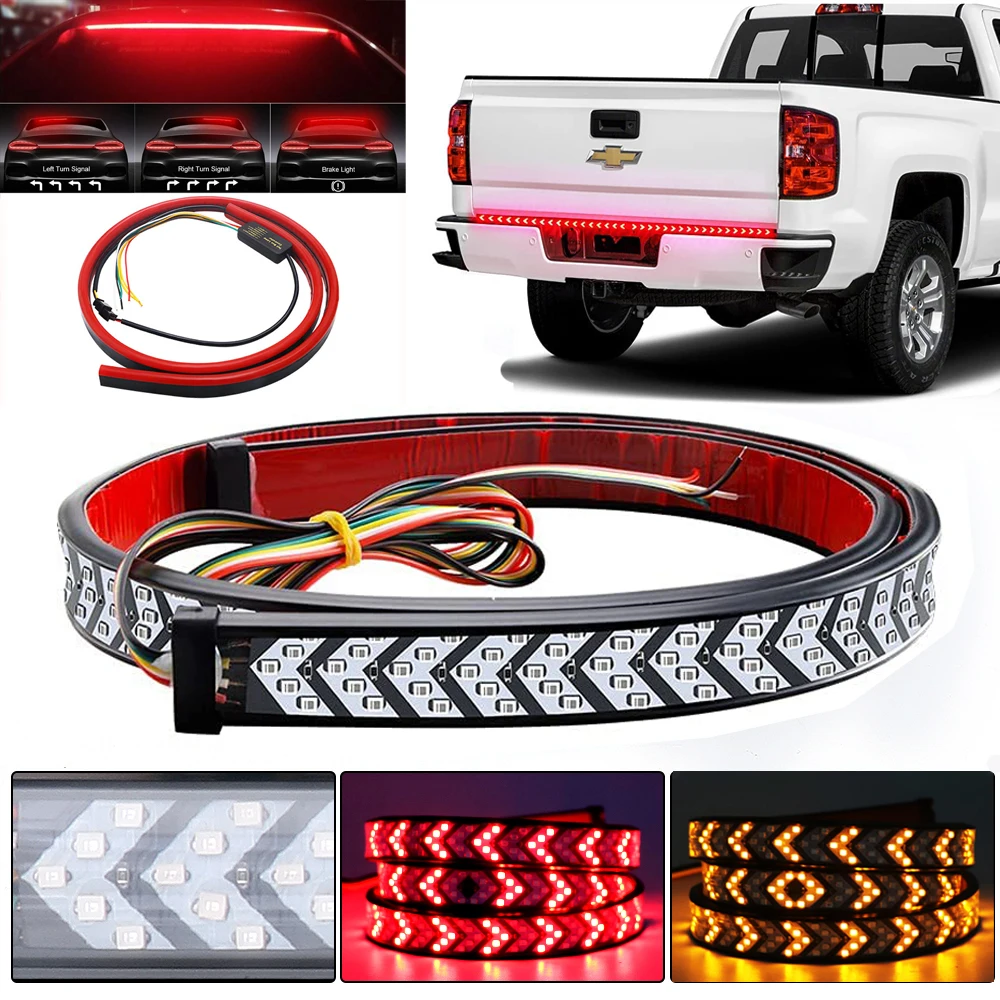 Rear tailgate led light strip tail light assembly exterior parts rgb