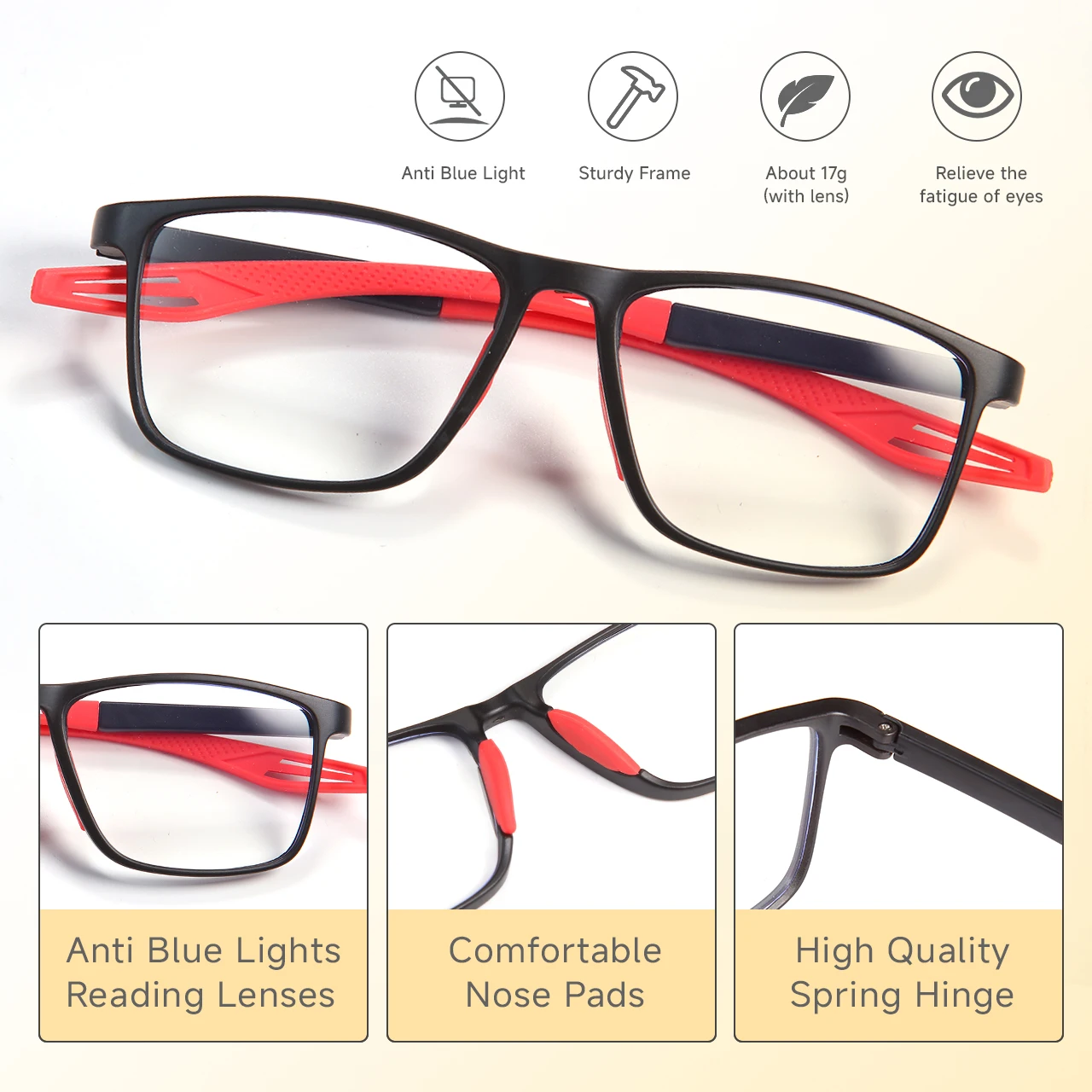 Rectangle Reading Glasses – Sport Non Slip Presbyopia Eyewear for Middle Aged Men & Women