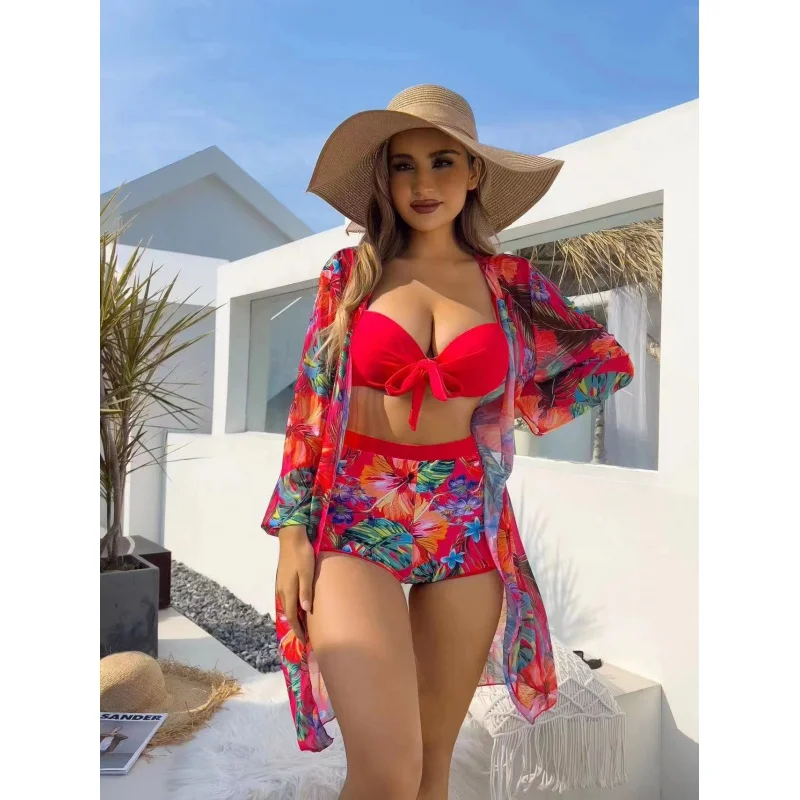 2024New Sexy Three-Piece Blouse Bikini Swimsuit Women's Wholesale Swimwear