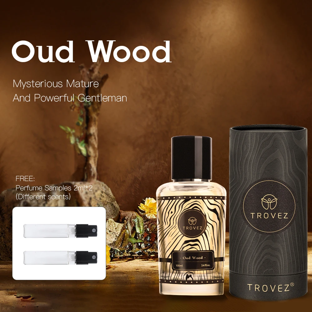 TROVEZ Oud Wood woda perfumowana 100 ml perfum, Reichhaltiges Holzton-Parfüm Für Herbst Und Winter, Körperspray Kostenlos, 2 Stück 2 ml proben_voghion.com