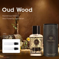 TROVEZ Oud Wood Eau De Parfum 100ml Perfume Rich Wood Tone Perfume for Autumn and Winter Body Spray Free 2 Pieces of 2ml Samples