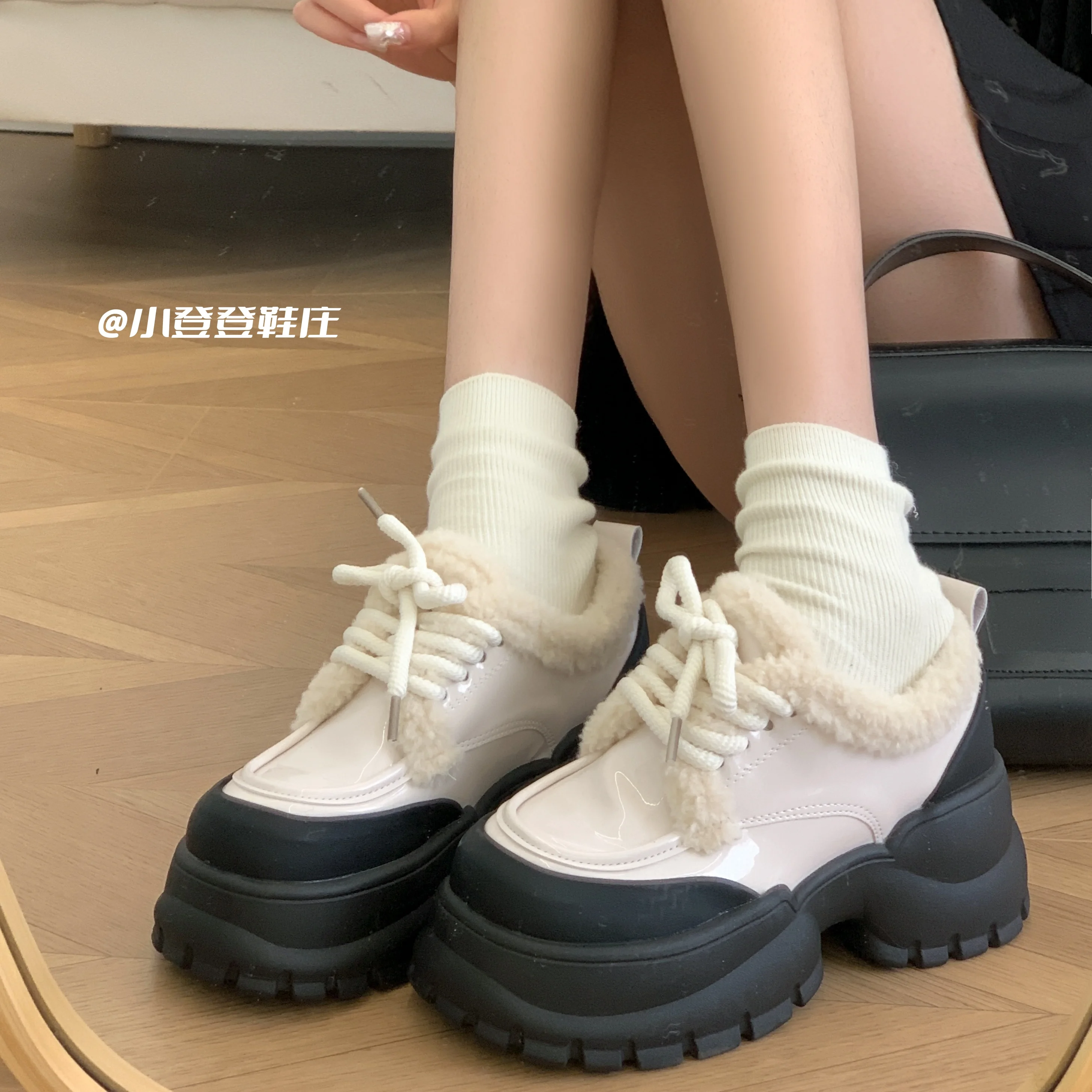 

Casual Woman Shoe Round Toe Autumn Oxfords British Style Shallow Mouth Clogs Platform Female Footwear Fall Leather New Winter Pr