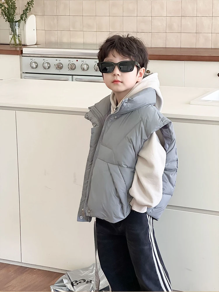 어린이 가을 겨울 따뜻한 조끼, 여아 캐주얼 단색 재킷, 소년 심플 패션, 두꺼..