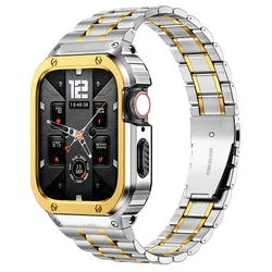 Premium Stainless Steel Case and Strap for Smartwatch with Bumper Cover Accessories (Silver gold)