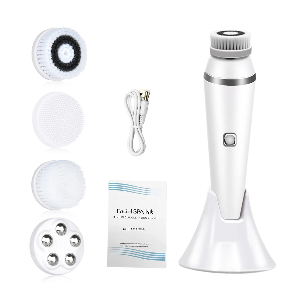 

Electric Facial Cleansing Brush with 4 Face Cleaning Brush Heads Waterproof Wireless Facial Cleansing Device 3 Modes Skin Care