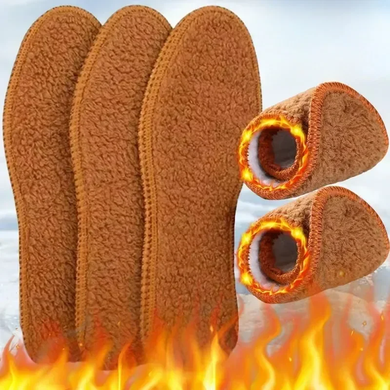 2/6Pcs Simulation Cashmere Insoles Men Women Winter Thicken Plush Foot Thermal Breathable Deodorant Snow Boots Shoes Heat Pads