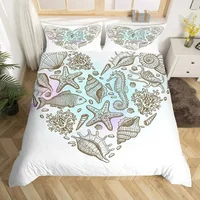Sea Horse Bedding Set Ocean Duvet Cover King Queen Size Orange Coral Marine Life Home Textile Sea Urchin Soft Quilt Cover 2