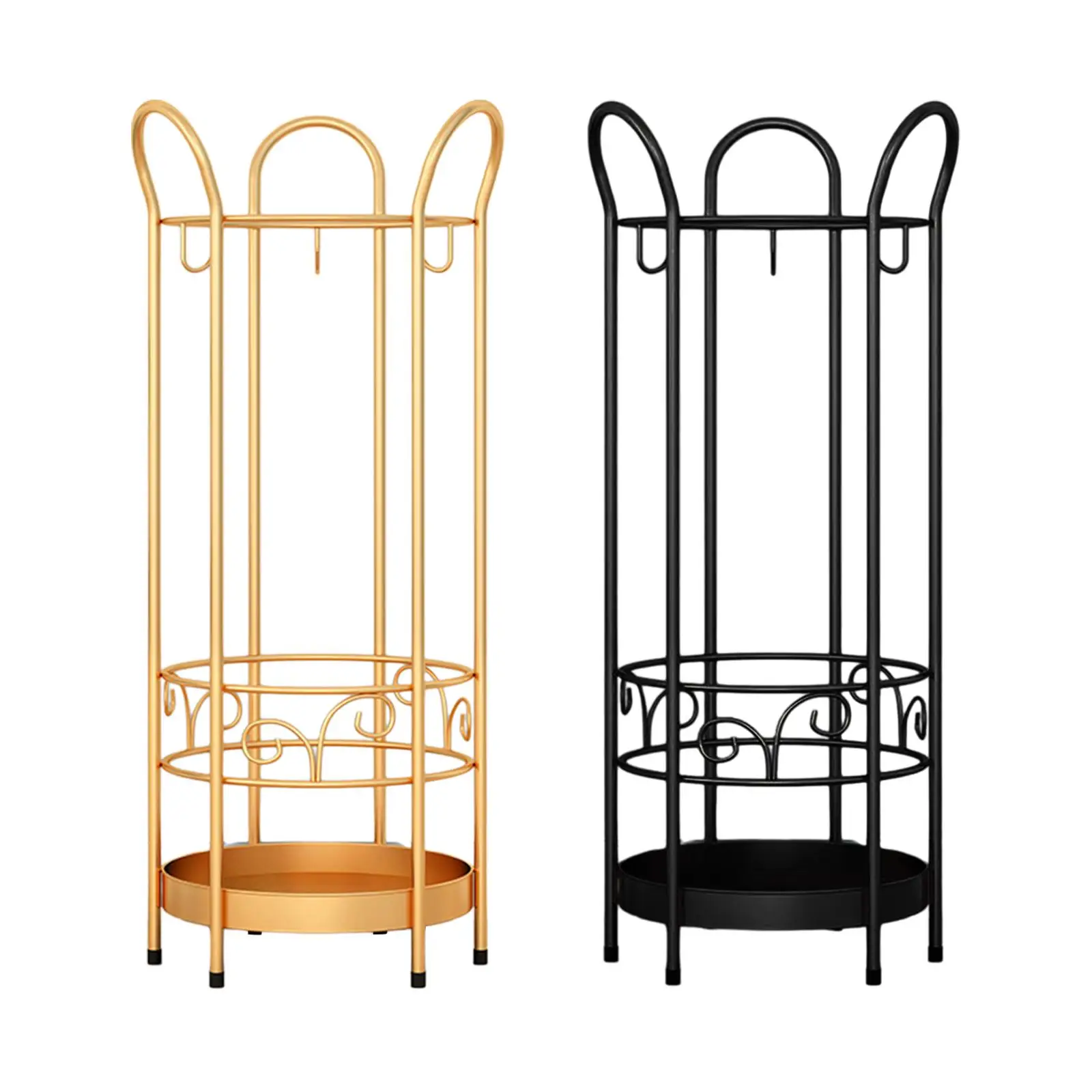Round Umbrella Stand Rack Standing Umbrella Holder with Drip Tray and 3 Hooks 25x60cm Storage Decor for Bars Entry