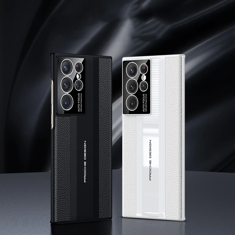 삼성 갤럭시 S22 S23 울트라  가죽 케이스, S23 울트라 S23 플러스 도금 PC 범퍼 카메라 렌즈 보호대 휴대폰 커버